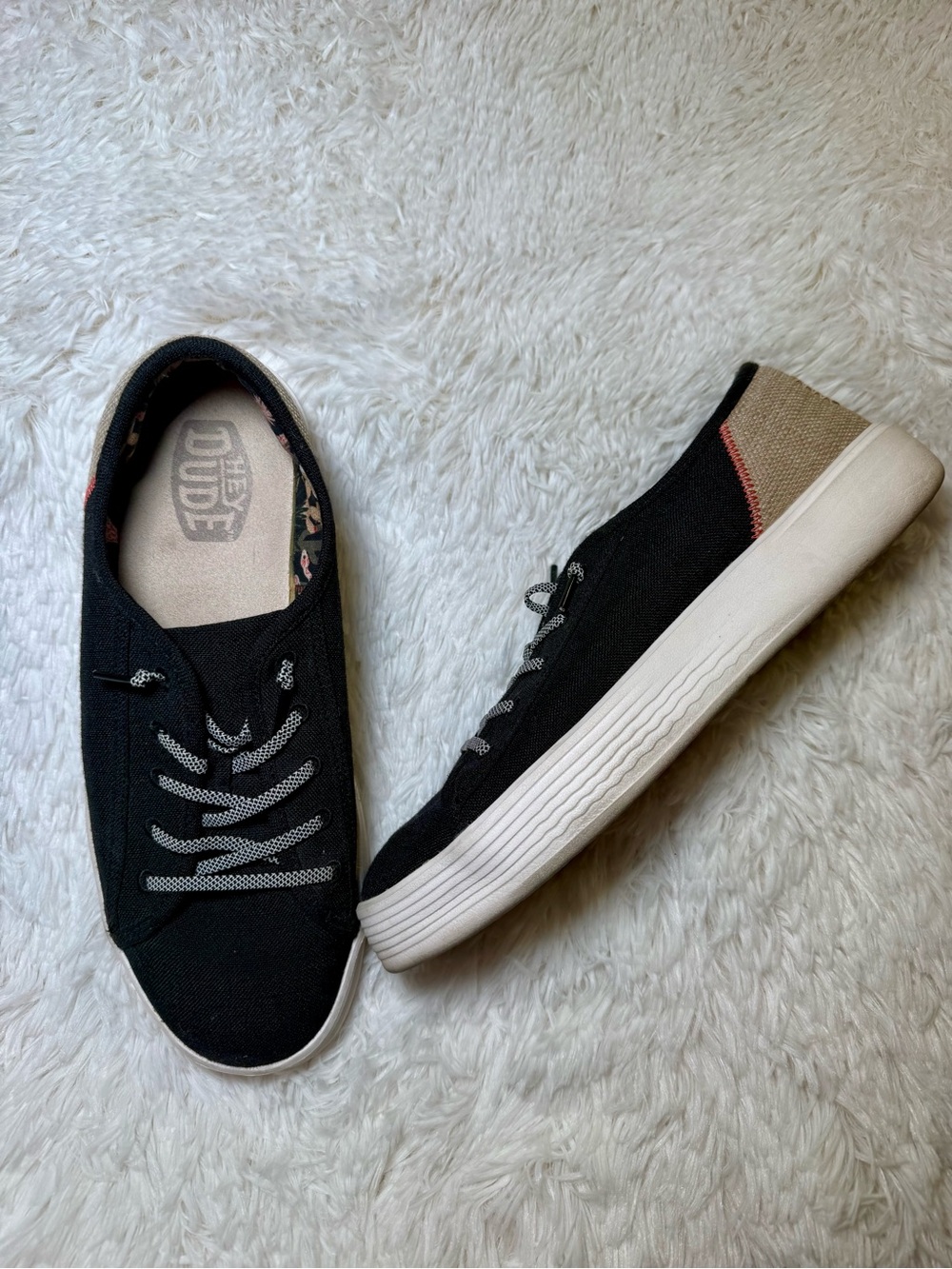 Hey Dude Cody Craft Linen Low Top Black Shoes Slip On Sneakers Womens 10W - Picture 1 of 8